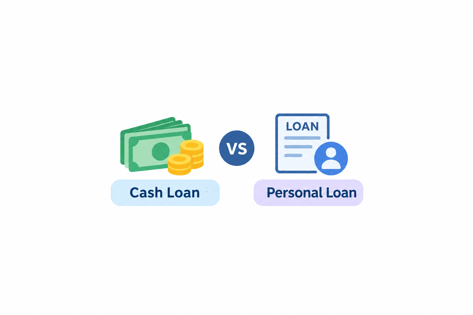 Cash Loan vs Personal Loan comparison showing loan features, interest rates, and repayment options.